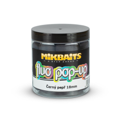 Plvajci boilies Mikbaits Fluo Pop Up ierne Korenie 250ml